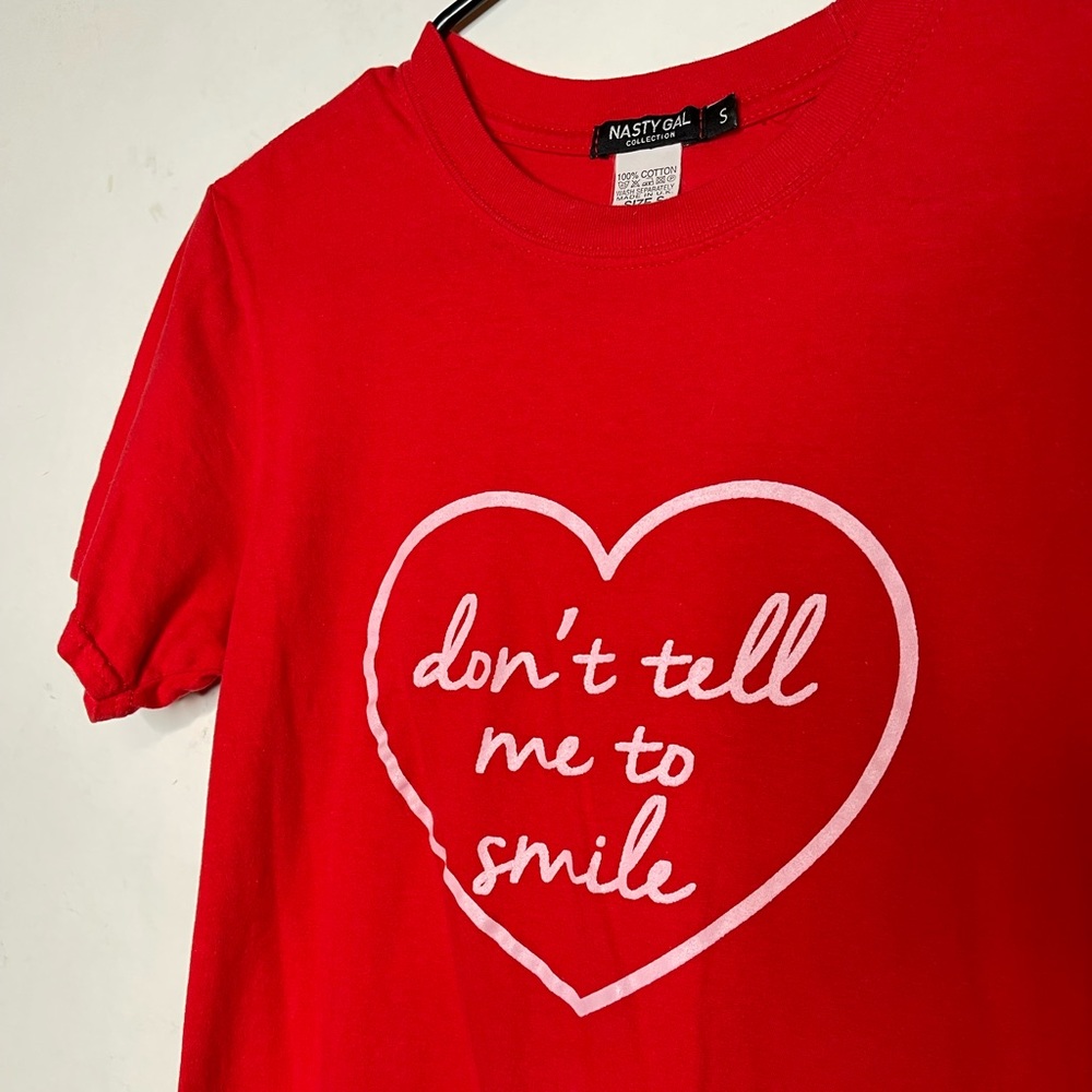 Nasty Gal “Don’t Tell Me to Smile” Tee Red Size Small - Picture 5 of 5